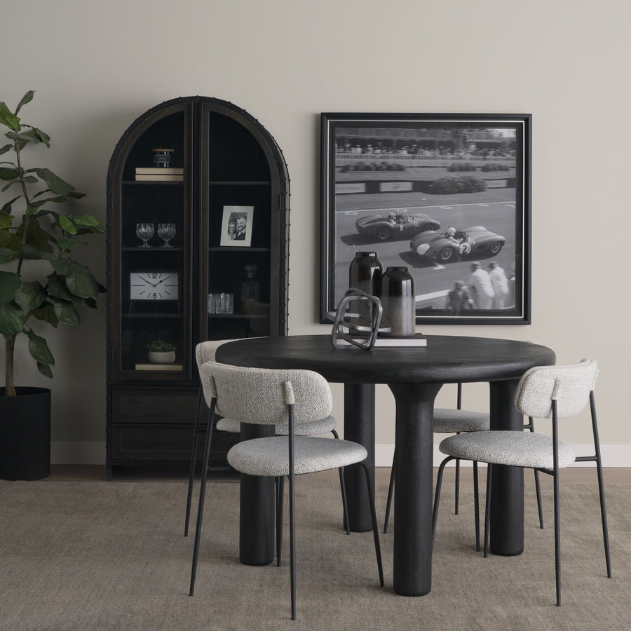 Mercana Gehry 72.3" H Dark Brown Metal Brown Wood and Glass Door Display Cabinet