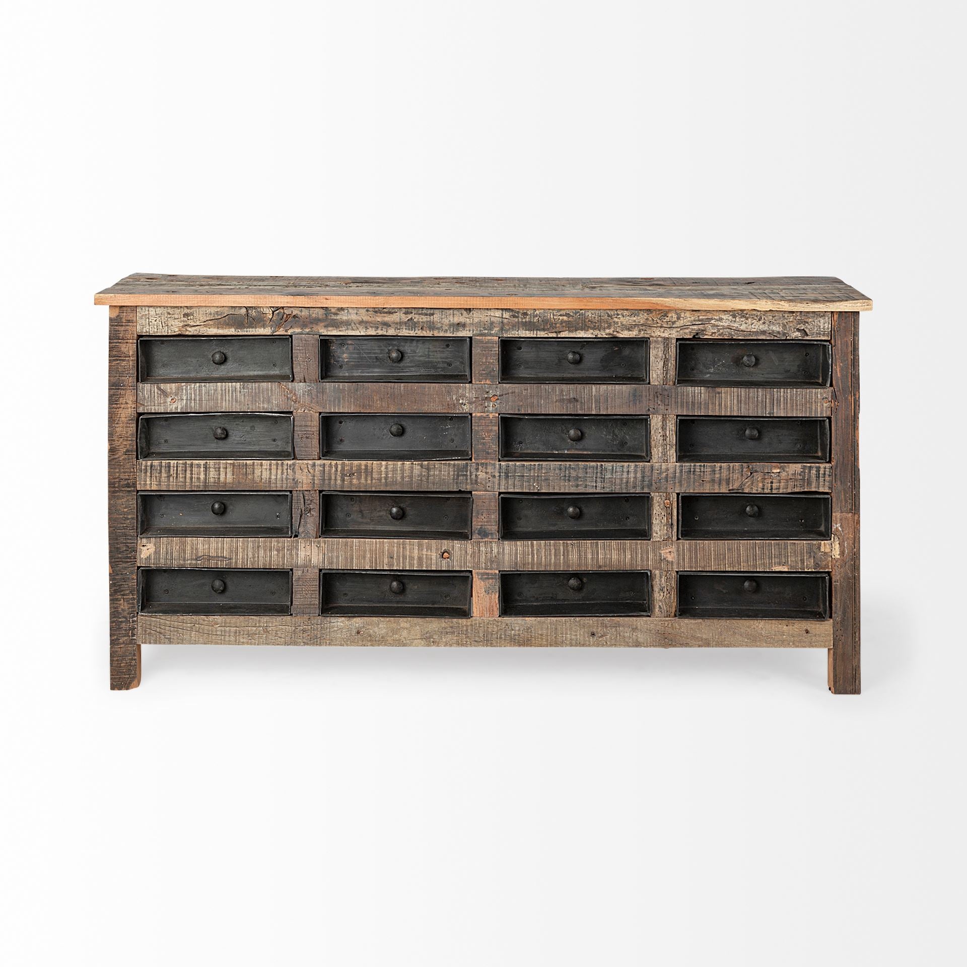 Mercana Wilton I 63x16 Reclaimed Wood and Metal 16 Drawer Sideboard