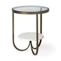 Mercana Reinhardt II 20" Round Glass Top Metal and Marble Detail End/Side Table