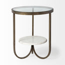 Mercana Reinhardt II 20" Round Glass Top Metal and Marble Detail End/Side Table