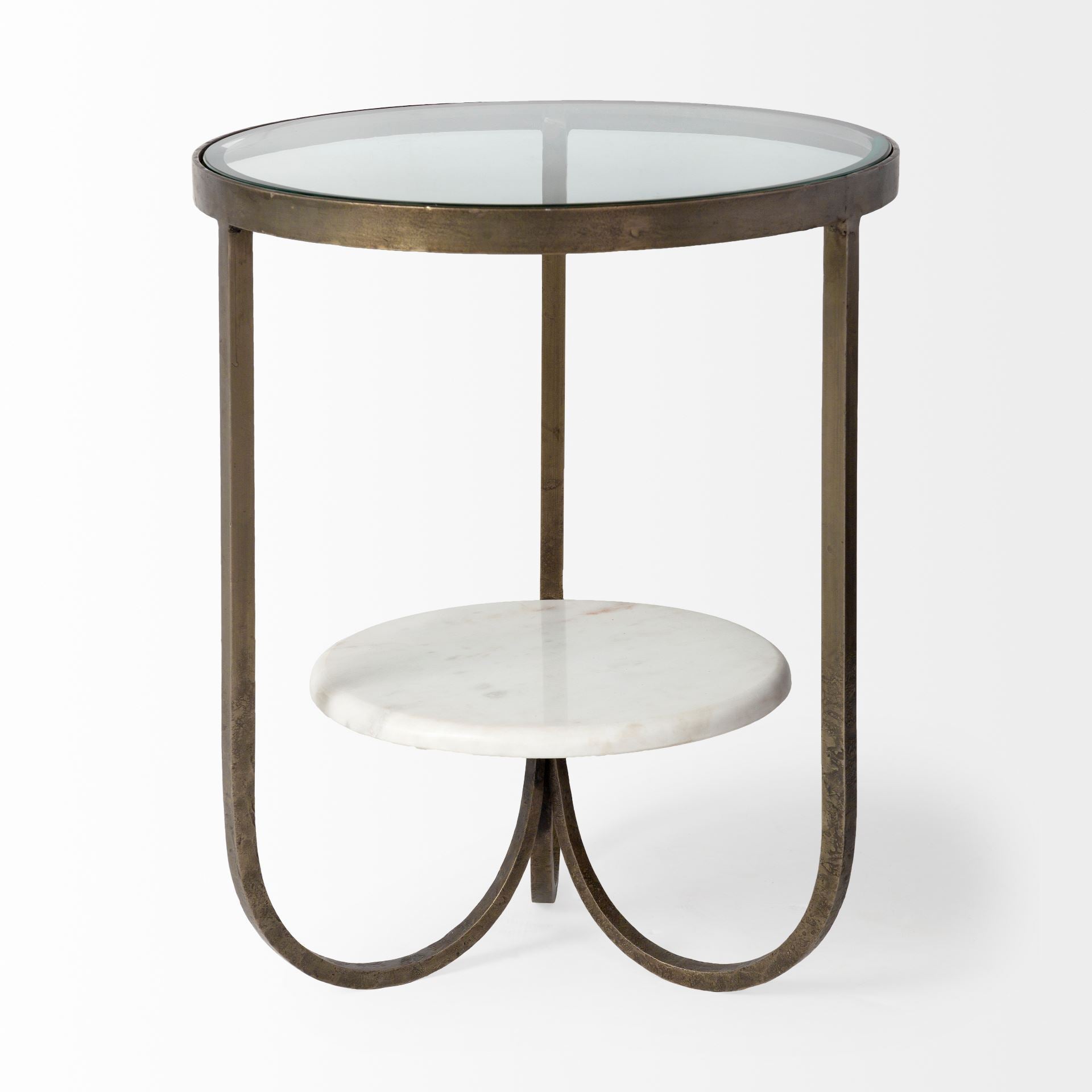 Mercana Reinhardt II 20" Round Glass Top Metal and Marble Detail End/Side Table