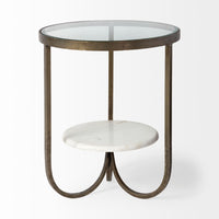 Mercana Reinhardt II 20" Round Glass Top Metal and Marble Detail End/Side Table
