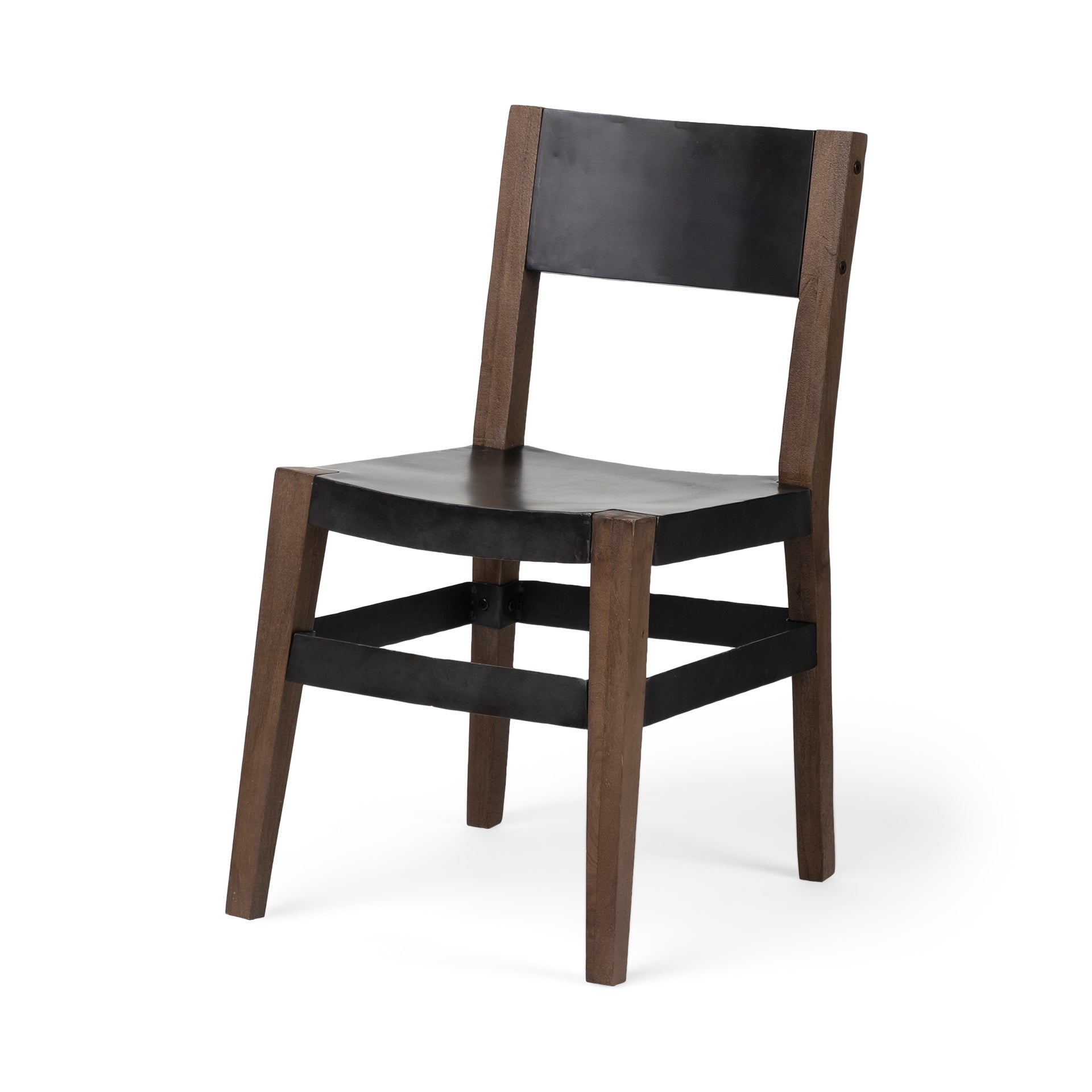 Mercana Nell I Black Iron Seat Solid Brown Wooden Base Dining Chair