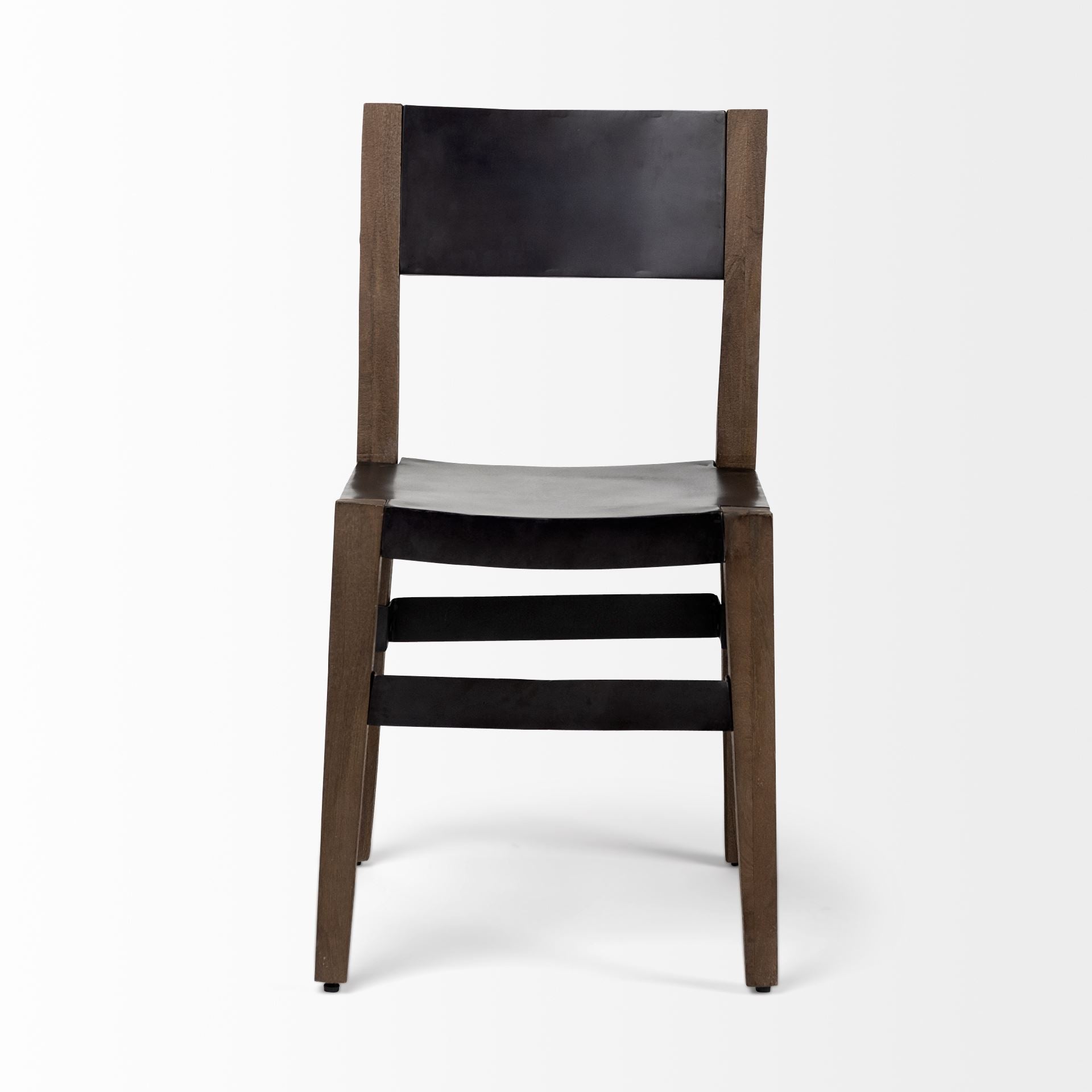 Mercana Nell I Black Iron Seat Solid Brown Wooden Base Dining Chair