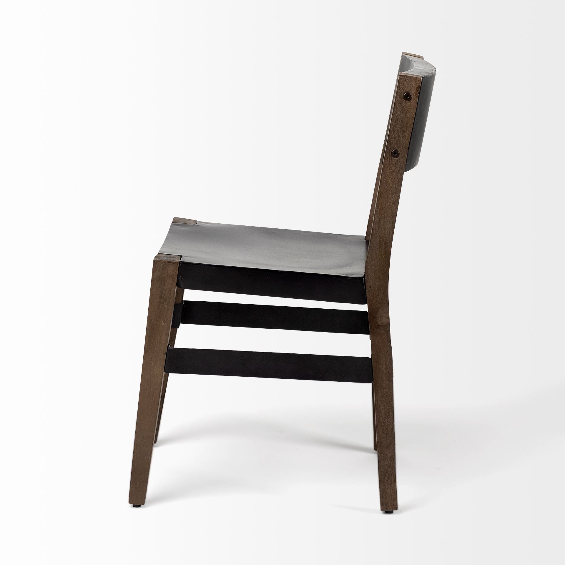 Mercana Nell I Black Iron Seat Solid Brown Wooden Base Dining Chair