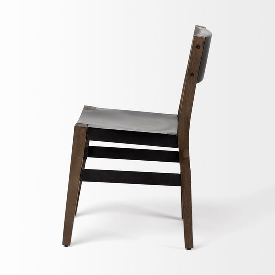 Mercana Nell I Black Iron Seat Solid Brown Wooden Base Dining Chair