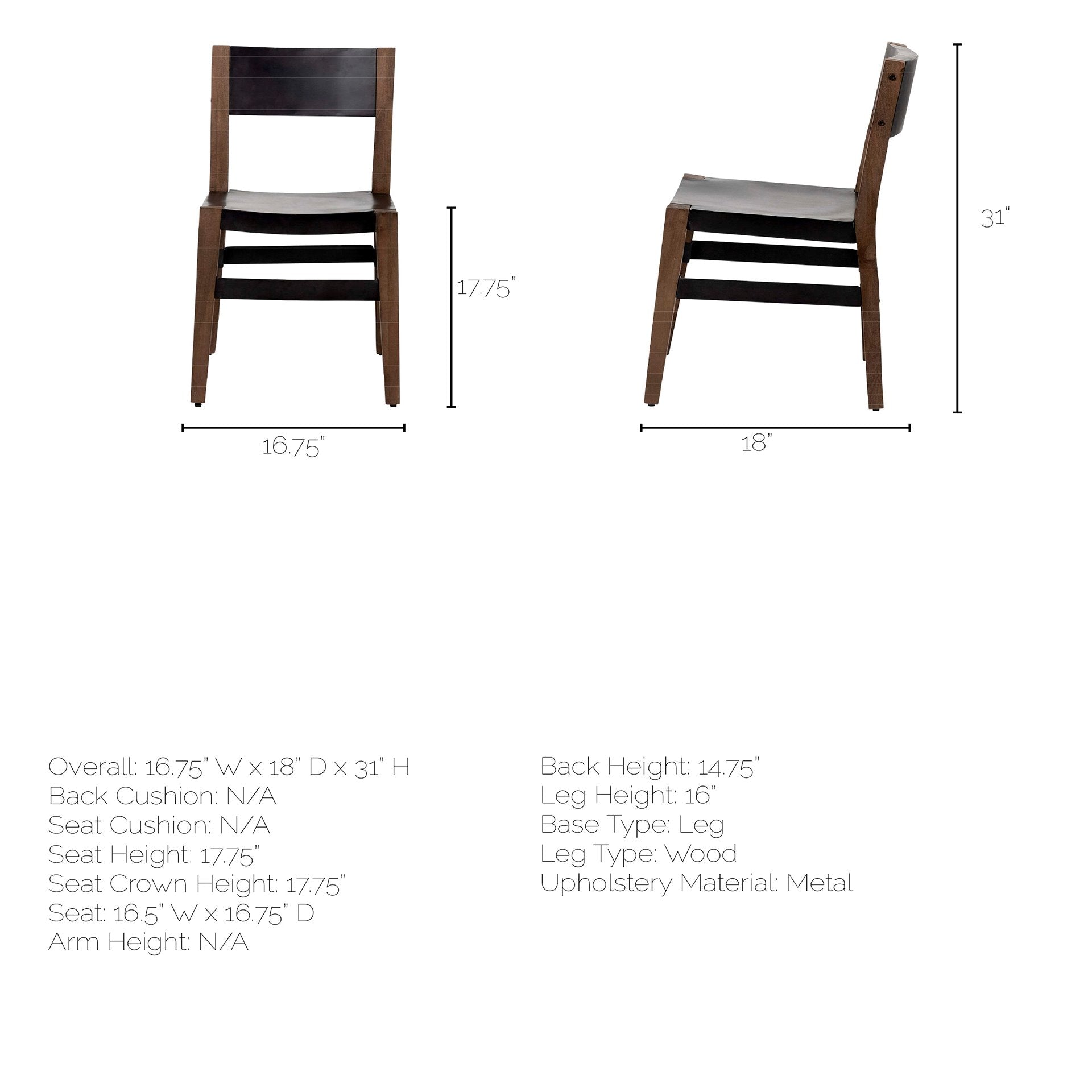 Mercana Nell I Black Iron Seat Solid Brown Wooden Base Dining Chair