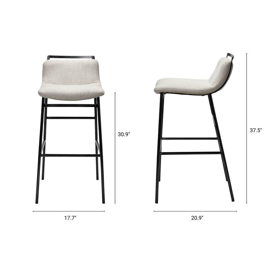 Mercana Kavalan 37.5" Total Height Beige Upholstered Seat Gray Metal Frame Bar Stool