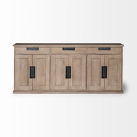 Mercana Braxton III Natural Brown Solid Wood 3 Drawer 6 Door Sideboard