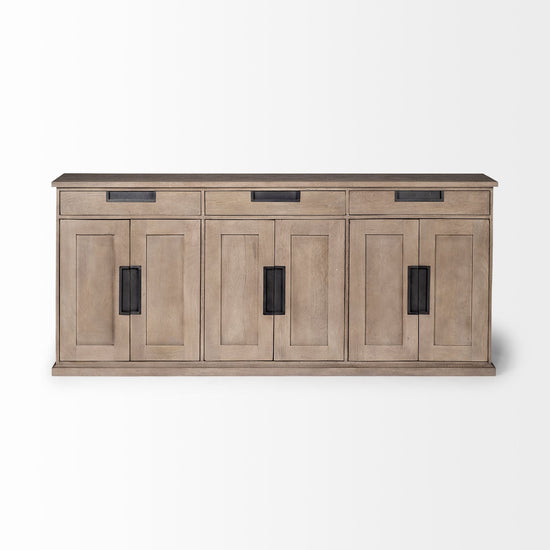 Mercana Braxton III Natural Brown Solid Wood 3 Drawer 6 Door Sideboard