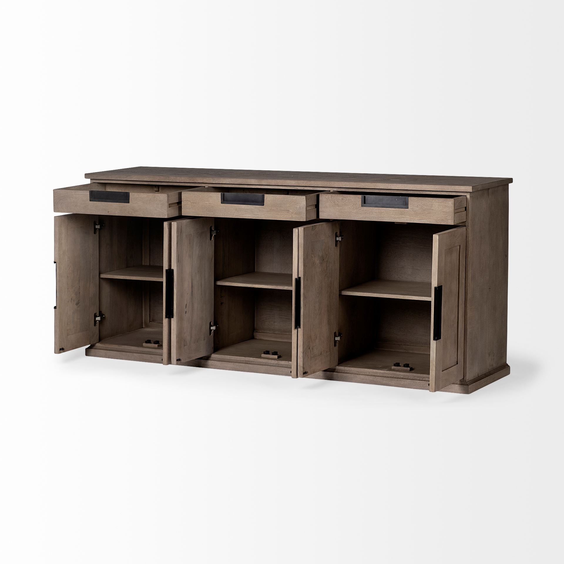 Mercana Braxton III Natural Brown Solid Wood 3 Drawer 6 Door Sideboard