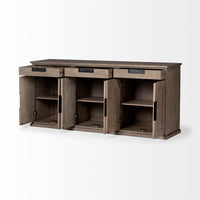 Mercana Braxton III Natural Brown Solid Wood 3 Drawer 6 Door Sideboard