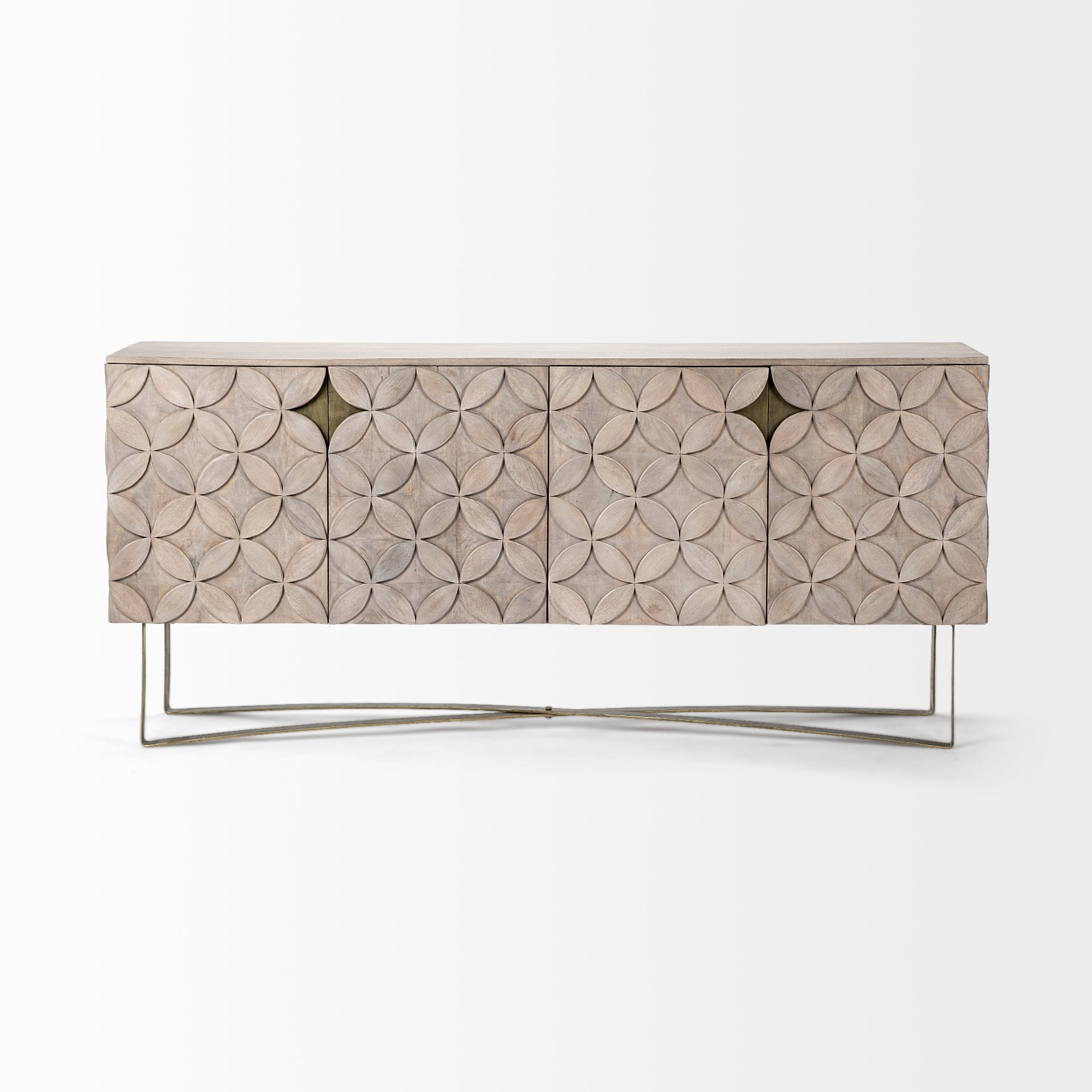 Mercana Excelsior I Solid Wood Gold Metal Base 4 Cabinet Door SideBoard