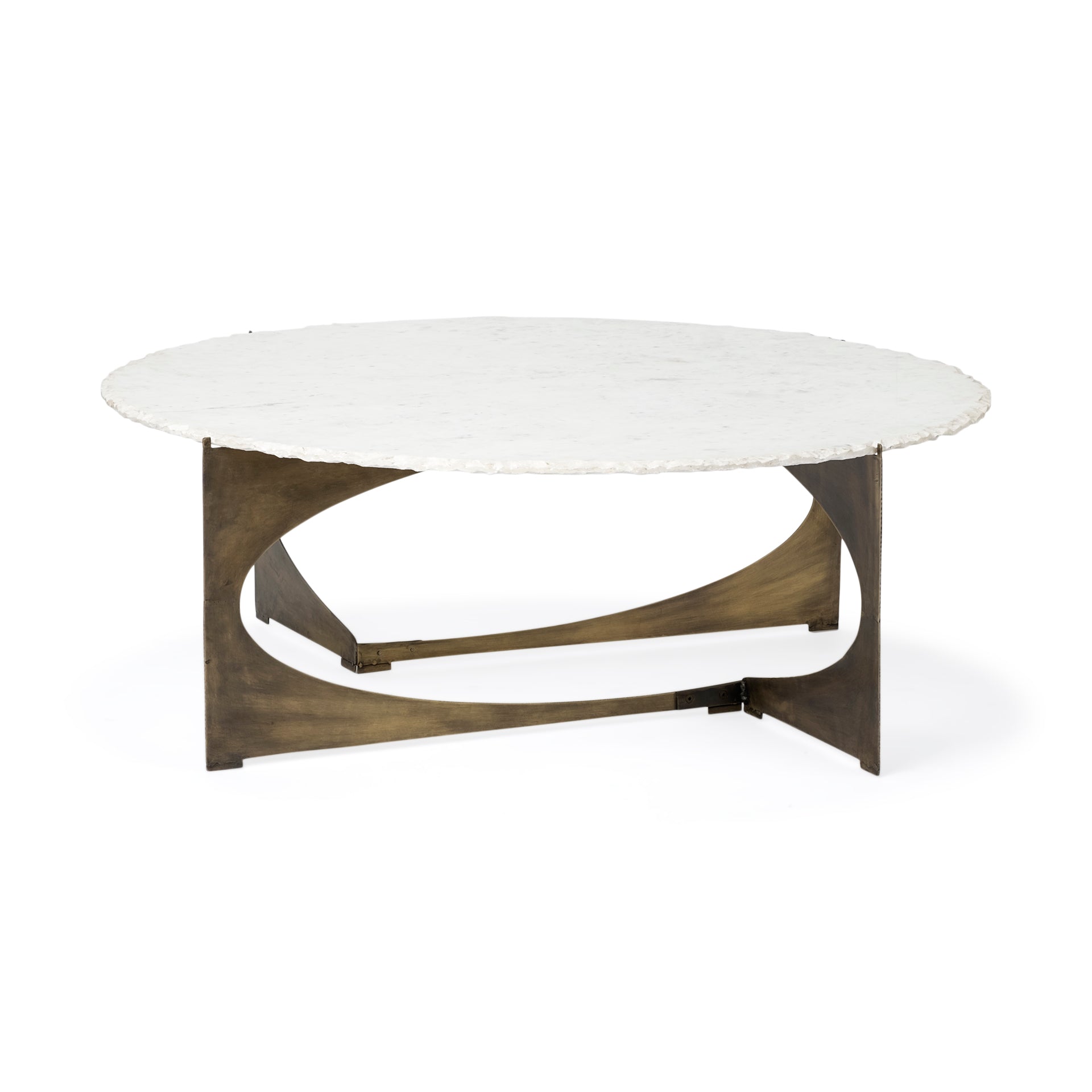 Mercana Reinhold 49" Round White Marble Top Gold Metal Base Coffee Table