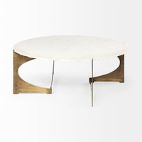 Mercana Reinhold 49" Round White Marble Top Gold Metal Base Coffee Table