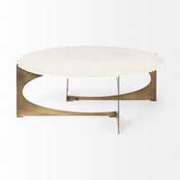 Mercana Reinhold 49" Round White Marble Top Gold Metal Base Coffee Table