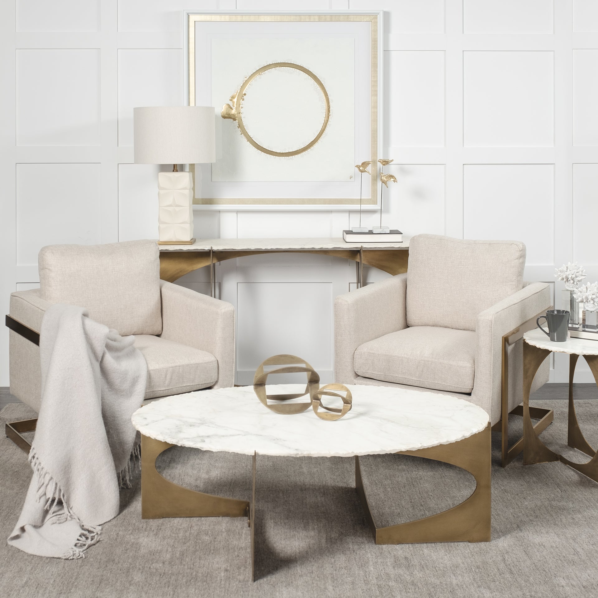 Mercana Reinhold II 21L x 21W x 21H Round Live-Edge Marble Top and Gold Metal Base Side/End Table