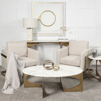 Mercana Reinhold II 21L x 21W x 21H Round Live-Edge Marble Top and Gold Metal Base Side/End Table
