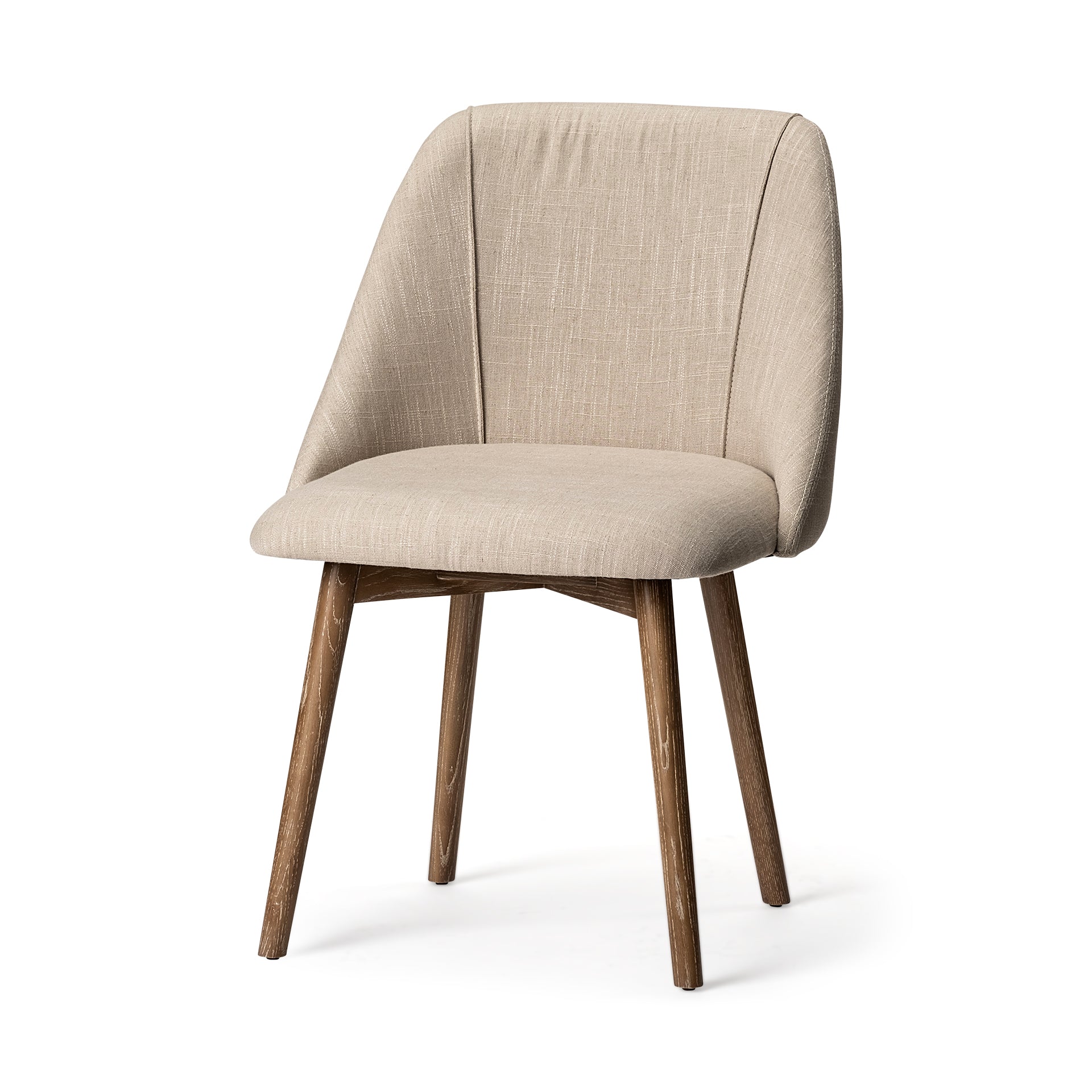 Mercana Ronald I Cream Fabric Wrap Brown Wooden Base Dining Chair