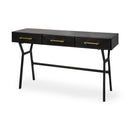 Mercana Vince 51L x 18W Black Metal With Gold Accents 3 Drawer Office Desk