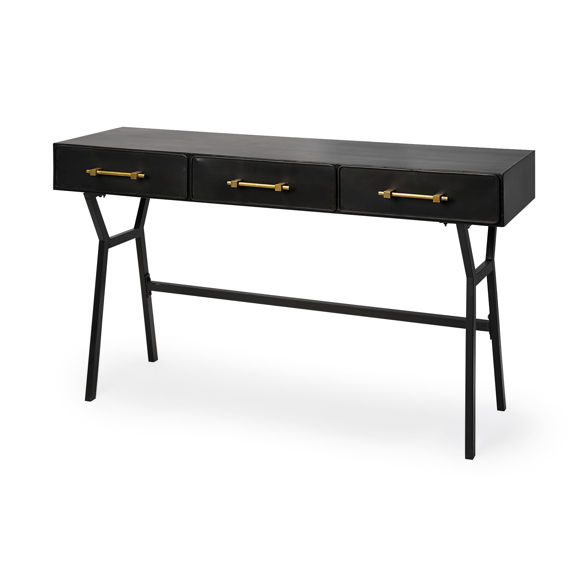 Mercana Vince 51L x 18W Black Metal With Gold Accents 3 Drawer Office Desk