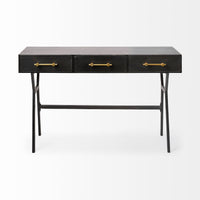 Mercana Vince 51L x 18W Black Metal With Gold Accents 3 Drawer Office Desk