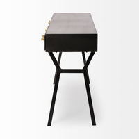 Mercana Vince 51L x 18W Black Metal With Gold Accents 3 Drawer Office Desk