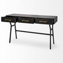 Mercana Vince 51L x 18W Black Metal With Gold Accents 3 Drawer Office Desk