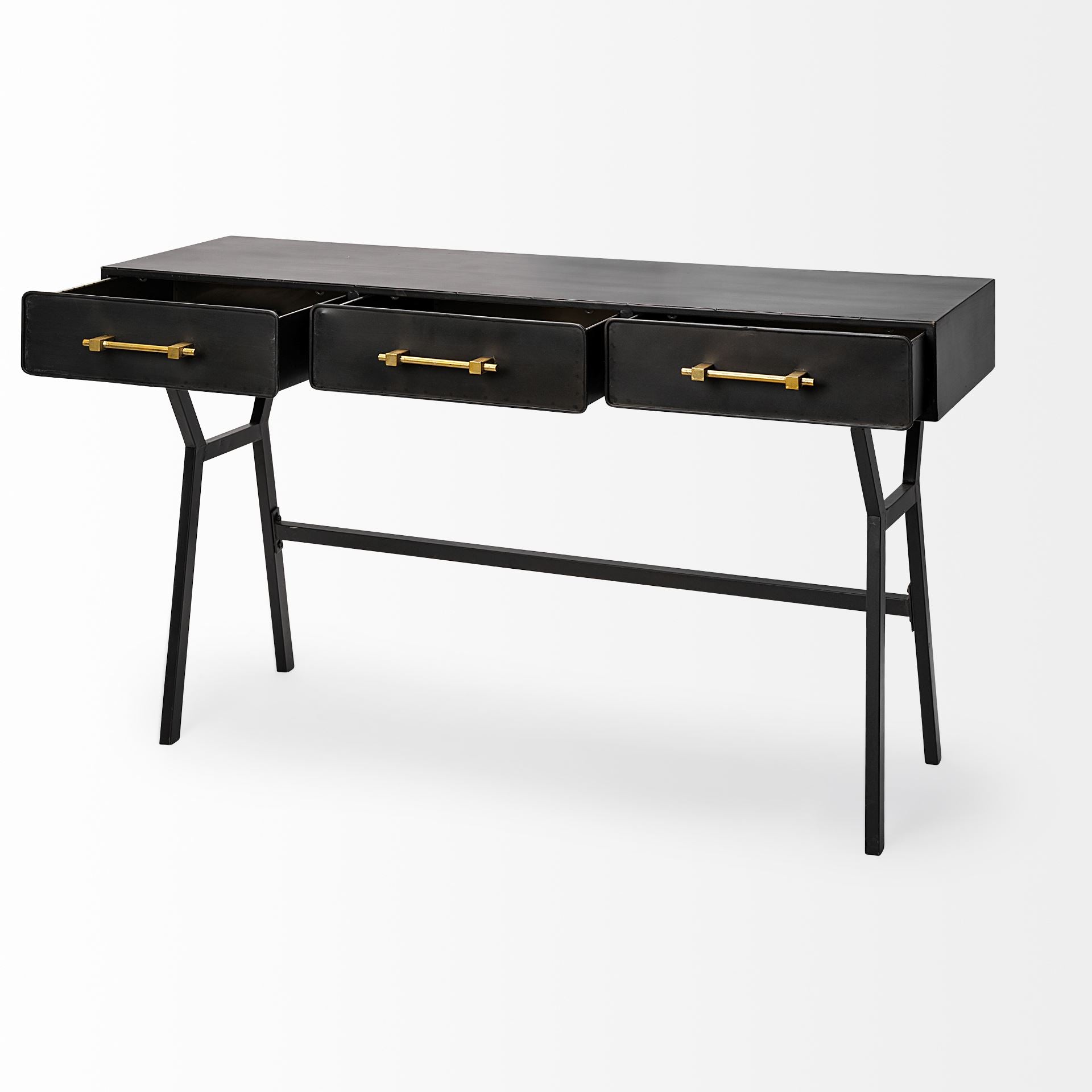 Mercana Vince 51L x 18W Black Metal With Gold Accents 3 Drawer Office Desk