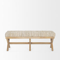 Mercana Solis II 50L x 16W Brown Base Beige Woven Leather Cushion Accent Bench