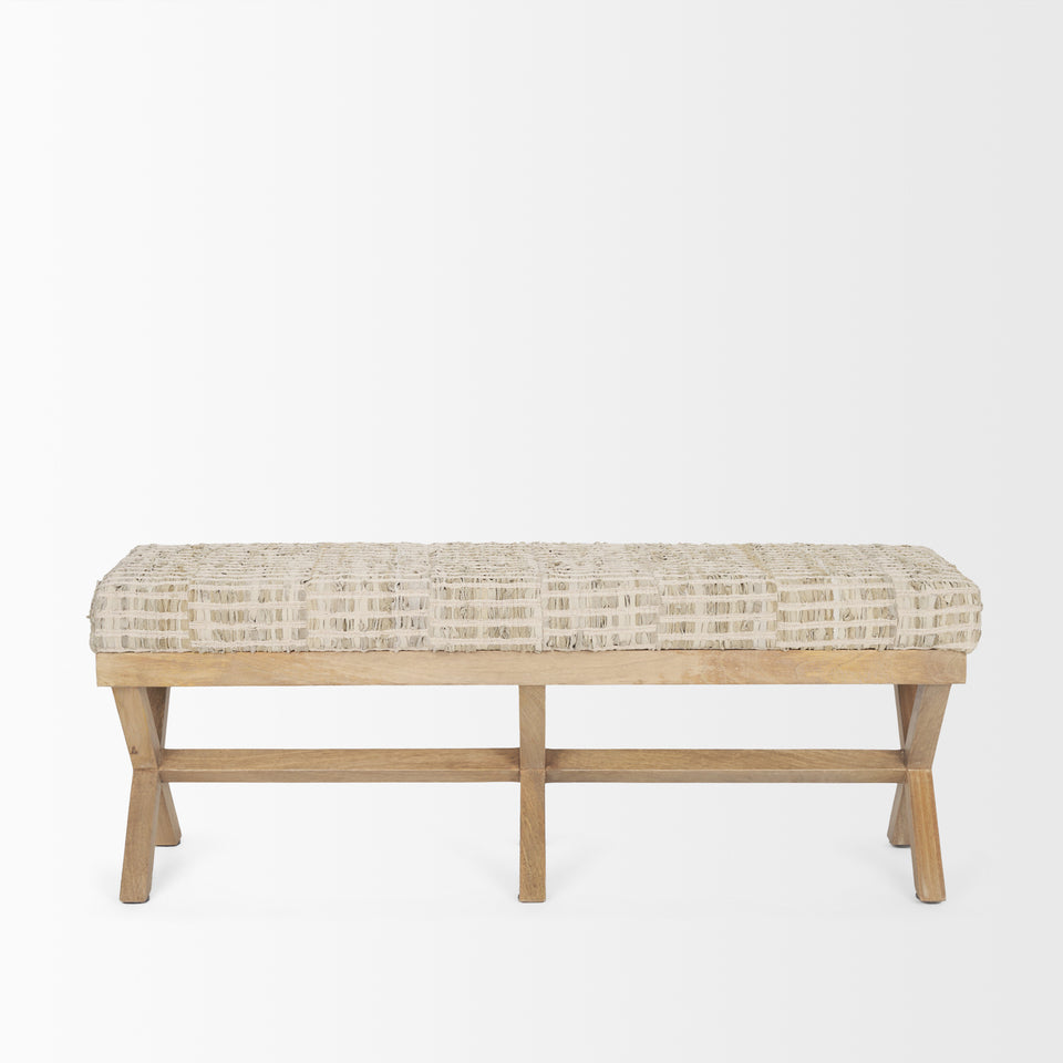 Mercana Solis II 50L x 16W Brown Base Beige Woven Leather Cushion Accent Bench
