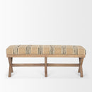 Mercana Solis 50L x 16W Brown Base Upholstered Beige/Black Stripe Seat Accent Bench