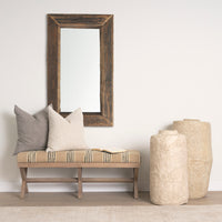Mercana Solis 50L x 16W Brown Base Upholstered Beige/Black Stripe Seat Accent Bench