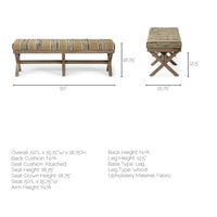 Mercana Solis 50L x 16W Brown Base Upholstered Beige/Black Stripe Seat Accent Bench