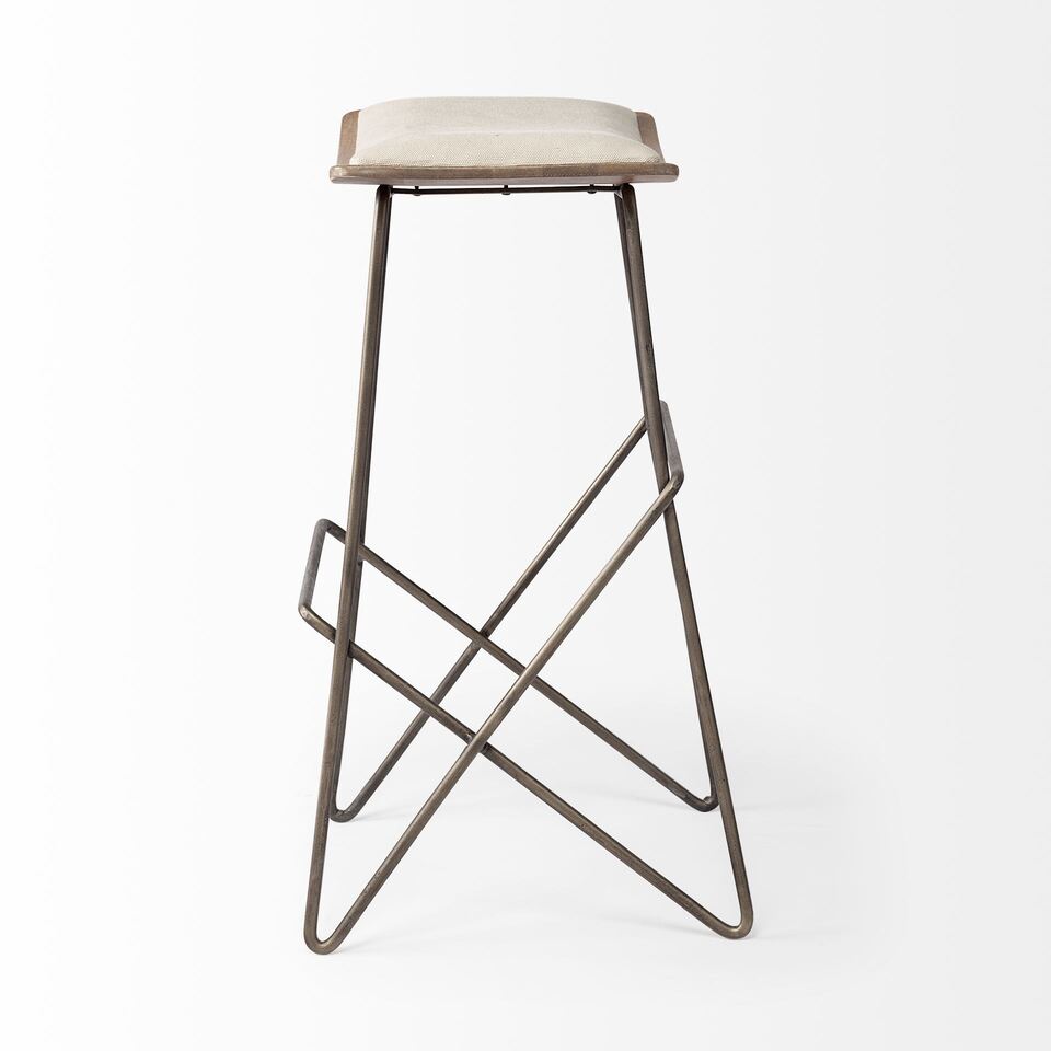 Mercana Katniss 30" Total Height Cream Fabric Seat Gold Metal Frame Bar Stool