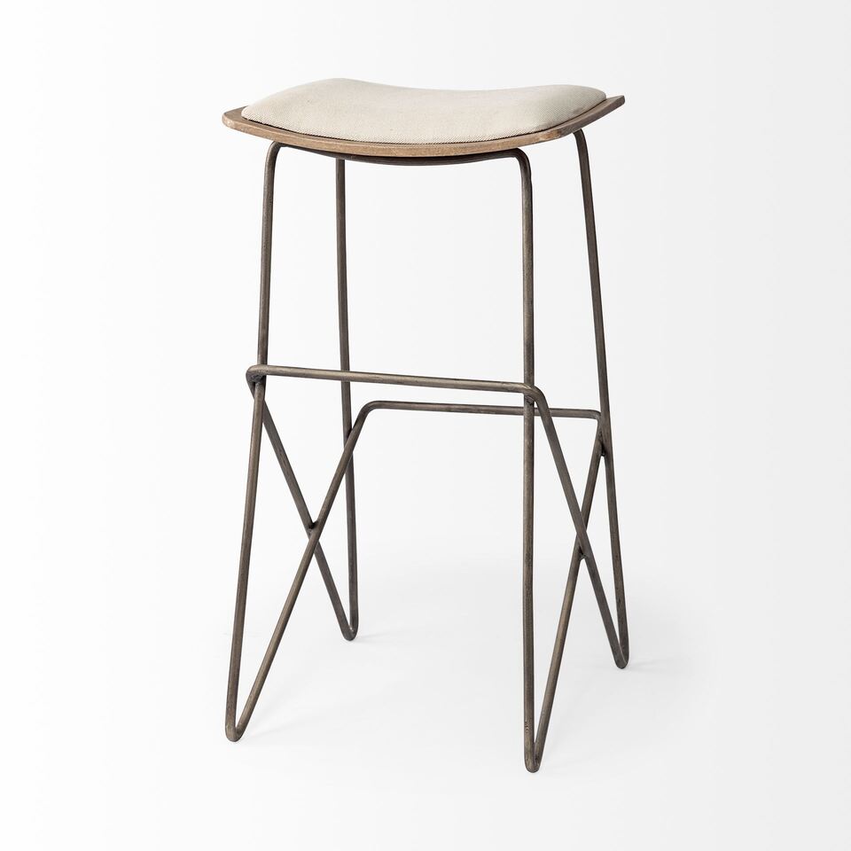 Mercana Katniss 30" Total Height Cream Fabric Seat Gold Metal Frame Bar Stool