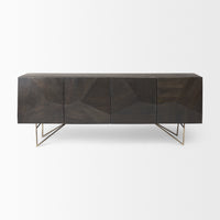 Mercana Darwin 80x17.5 Brown Solid Wood Gold Metal Base 4 Cabinet Door Sideboard
