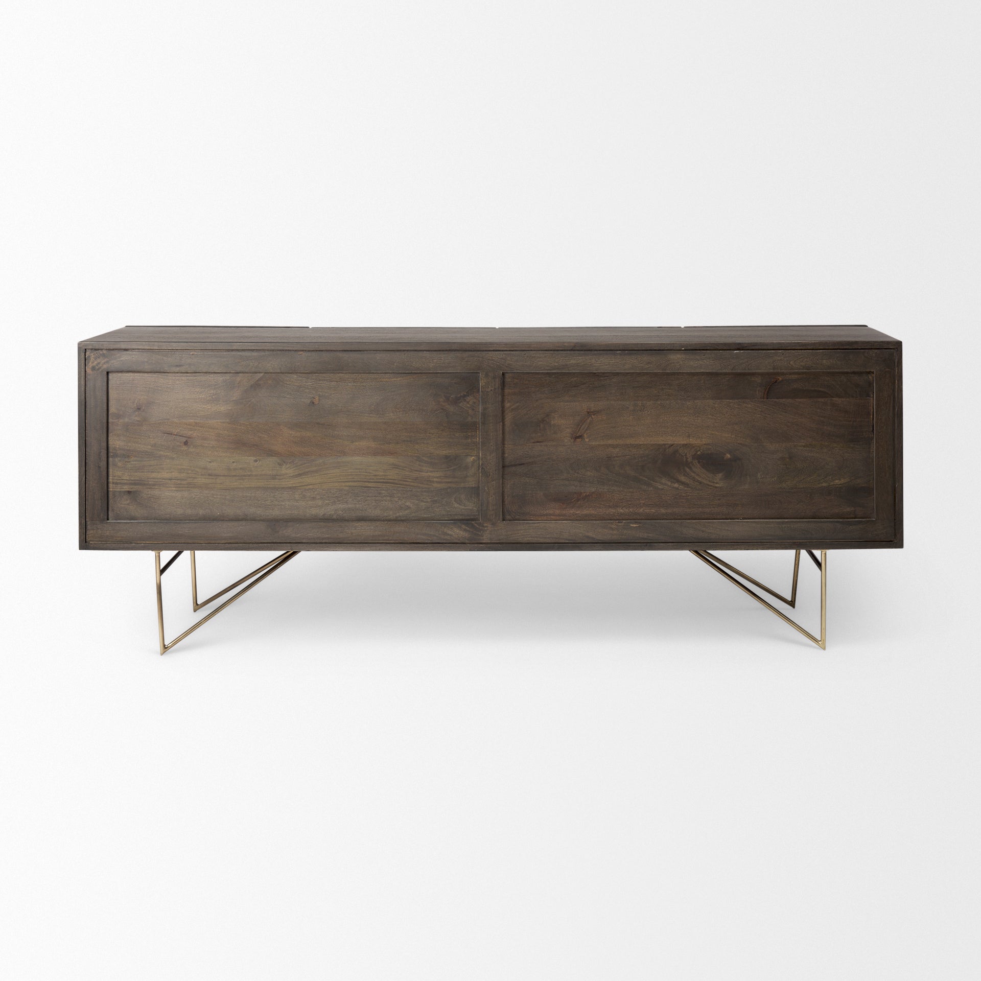 Mercana Darwin 80x17.5 Brown Solid Wood Gold Metal Base 4 Cabinet Door Sideboard