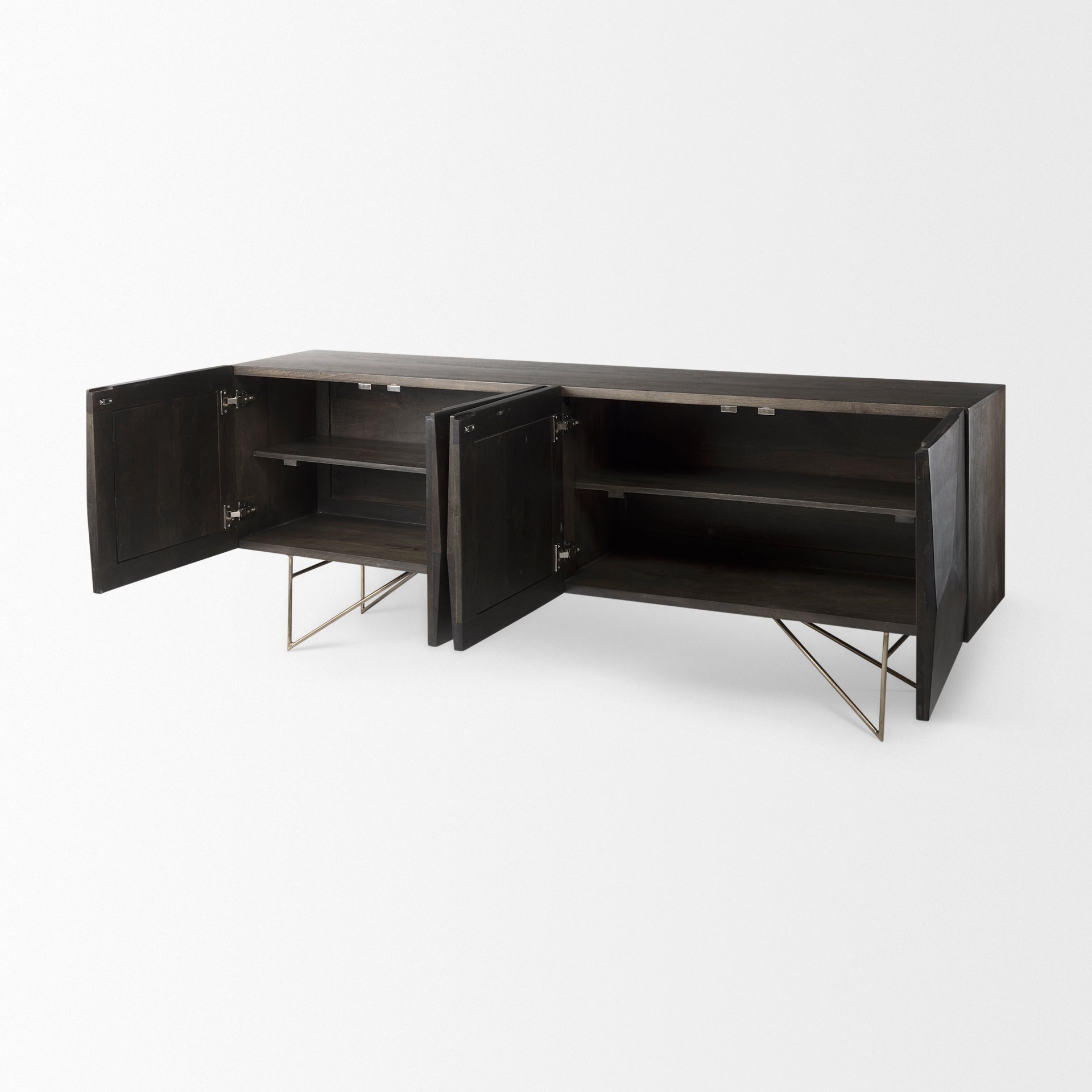 Mercana Darwin 80x17.5 Brown Solid Wood Gold Metal Base 4 Cabinet Door Sideboard