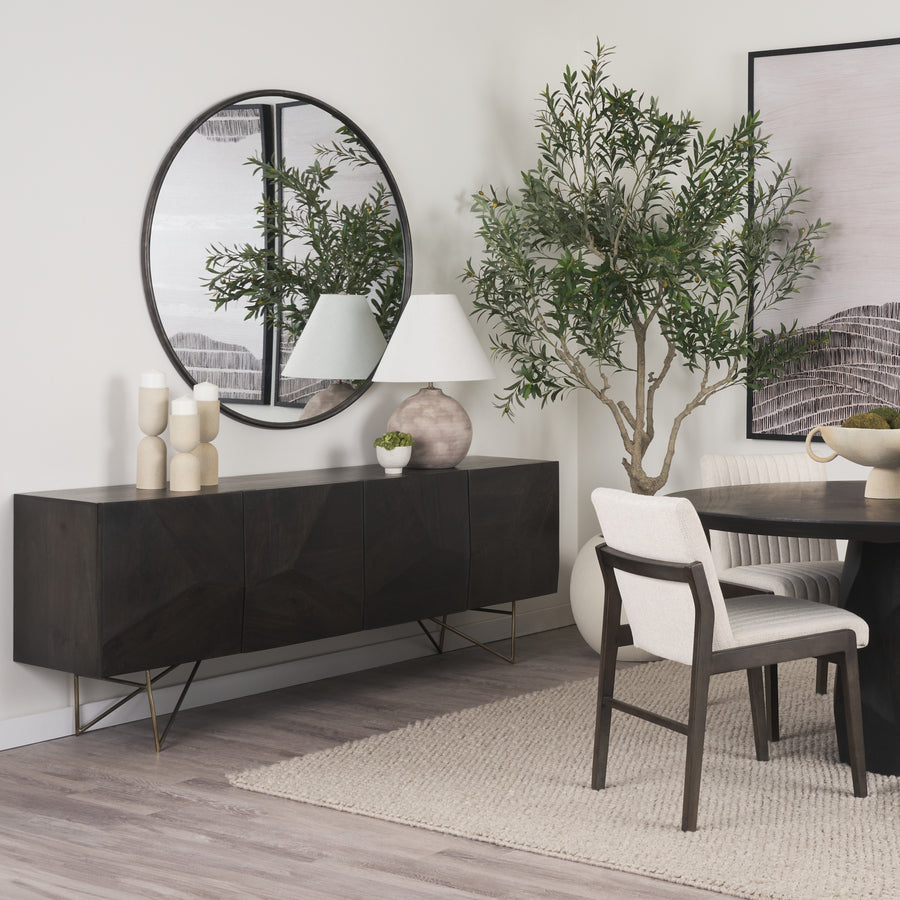 Mercana Darwin 80x17.5 Brown Solid Wood Gold Metal Base 4 Cabinet Door Sideboard