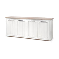 Mercana Fairview III Solid Wood Brown Top and White Frame 4 Cabinet Door Sideboard
