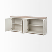 Mercana Fairview III Solid Wood Brown Top and White Frame 4 Cabinet Door Sideboard