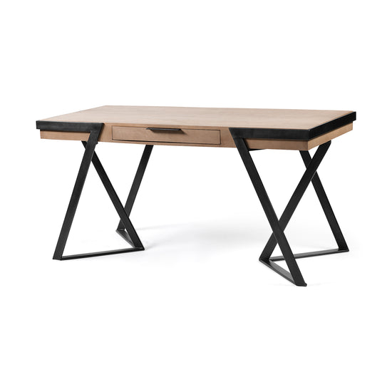 Mercana Steinbeck 61L x 28.75W x 30H Light Brown Wooden Iron Frame Office Desk