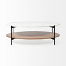 Mercana Larkin 48" Oval White Marble Top and Solid Wood Shelf With Black Metal Frame Coffee Table