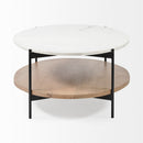 Mercana Larkin 48" Oval White Marble Top and Solid Wood Shelf With Black Metal Frame Coffee Table
