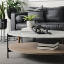 Mercana Larkin 48" Oval White Marble Top and Solid Wood Shelf With Black Metal Frame Coffee Table
