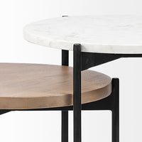 Mercana Larkin II Marble and Medium Brown Wood Round Tabletop Nesting End/Side Tables