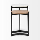 Mercana Larkin II Marble and Medium Brown Wood Round Tabletop Nesting End/Side Tables