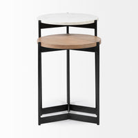 Mercana Larkin II Marble and Medium Brown Wood Round Tabletop Nesting End/Side Tables