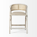 Mercana Tabitha 26.75" Seat Height Beige Fabric/Rattan Seat Blonde Wood Frame Counter Stool